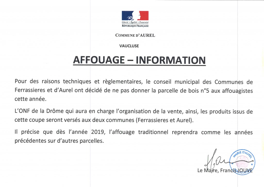 INFORMATION AFFOUAGE 2018