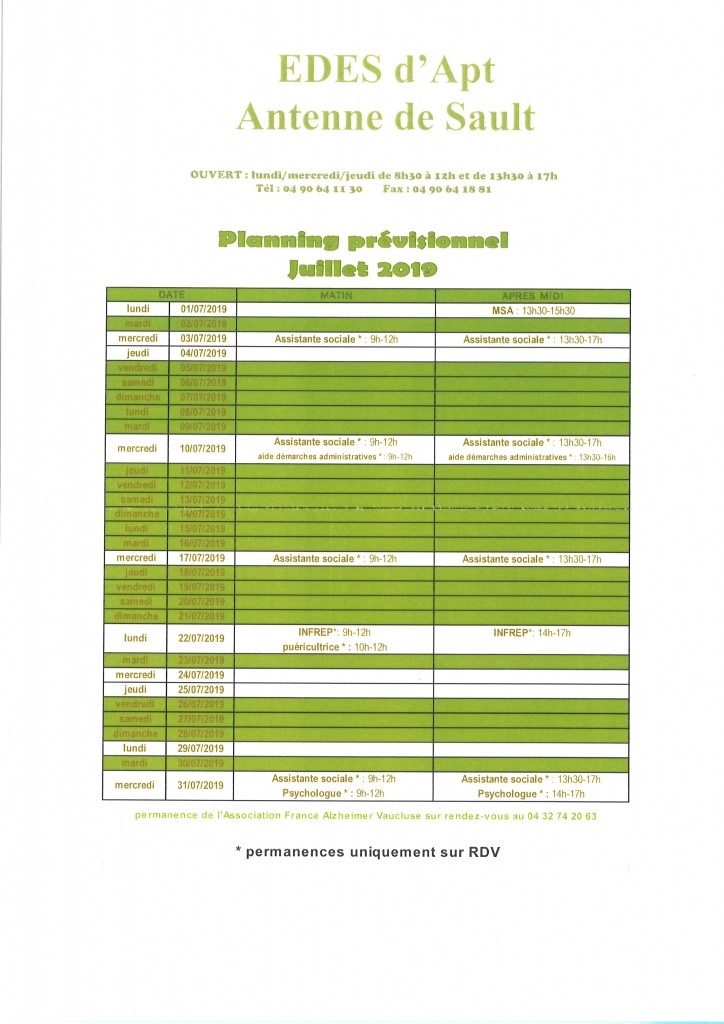 PLANNING PREVISSIONNEL ANTENNE DE SAULT