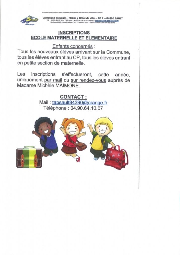 INSCRIPTIONS ECOLES MATERNELLE ET ELEMENTAIRE