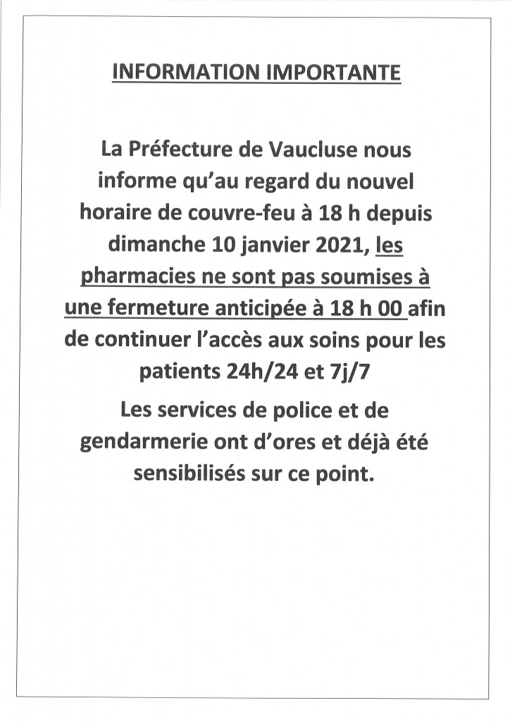 INFO PHARMACIE COUVRE FEU