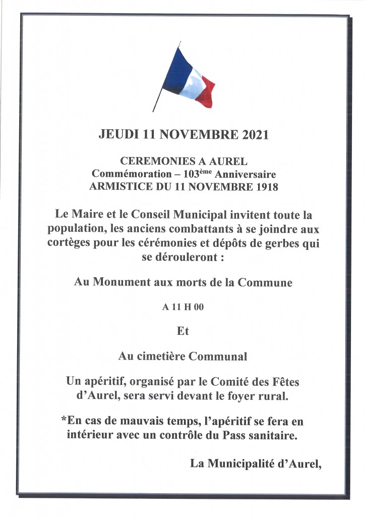 CEREMONIES DU 11 NOVEMBRE 2021